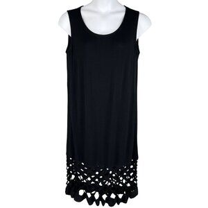 Lafayette 148 New York XL Black Sleeveless Shift Dress Lattice Hem Minimalist